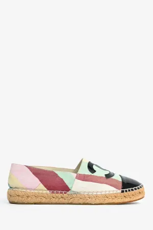 Pre-Loved Chanel™ Multicolour Canvas/Black Patent CC Espadrilles Size 38