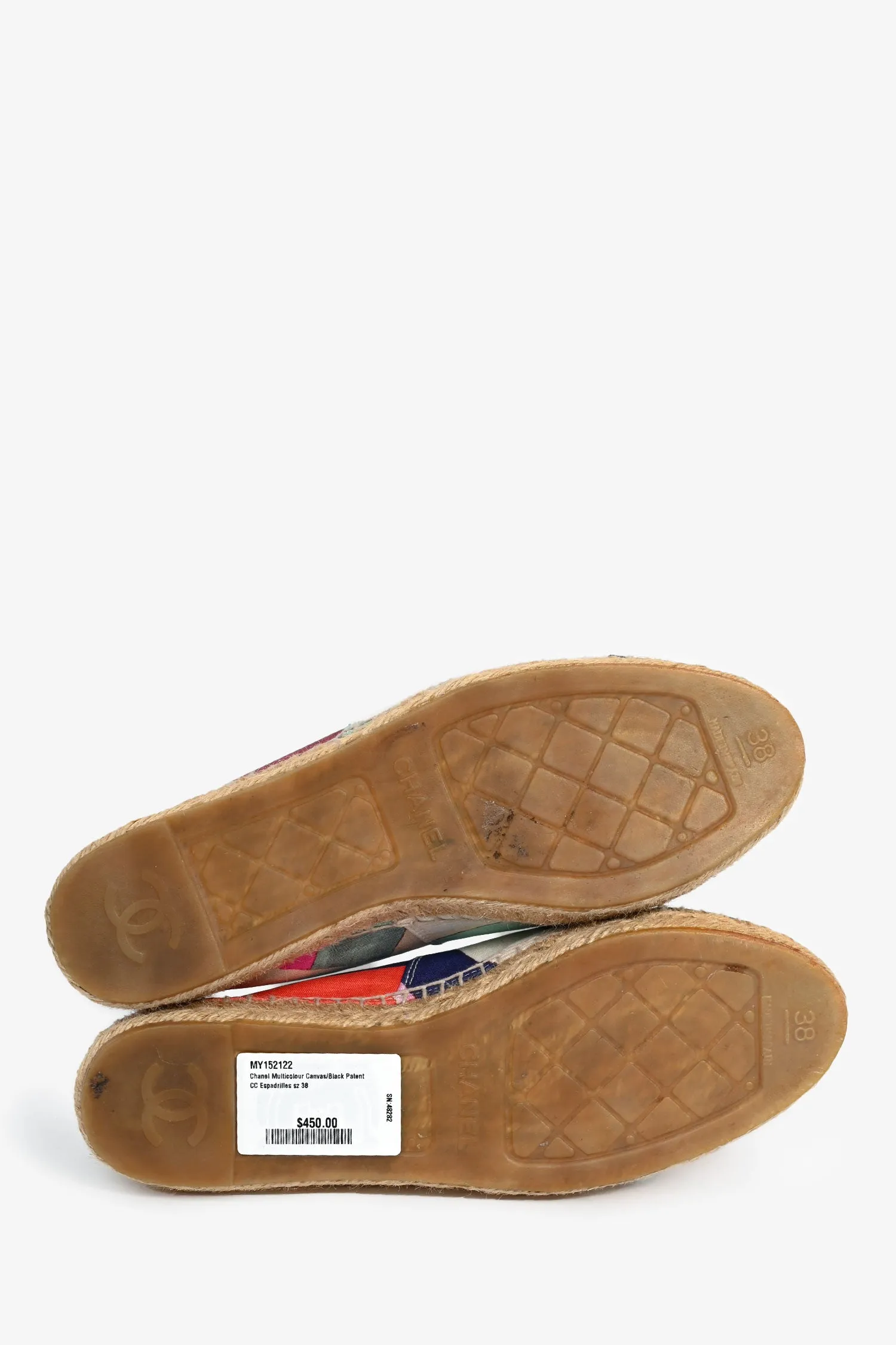 Pre-Loved Chanel™ Multicolour Canvas/Black Patent CC Espadrilles Size 38
