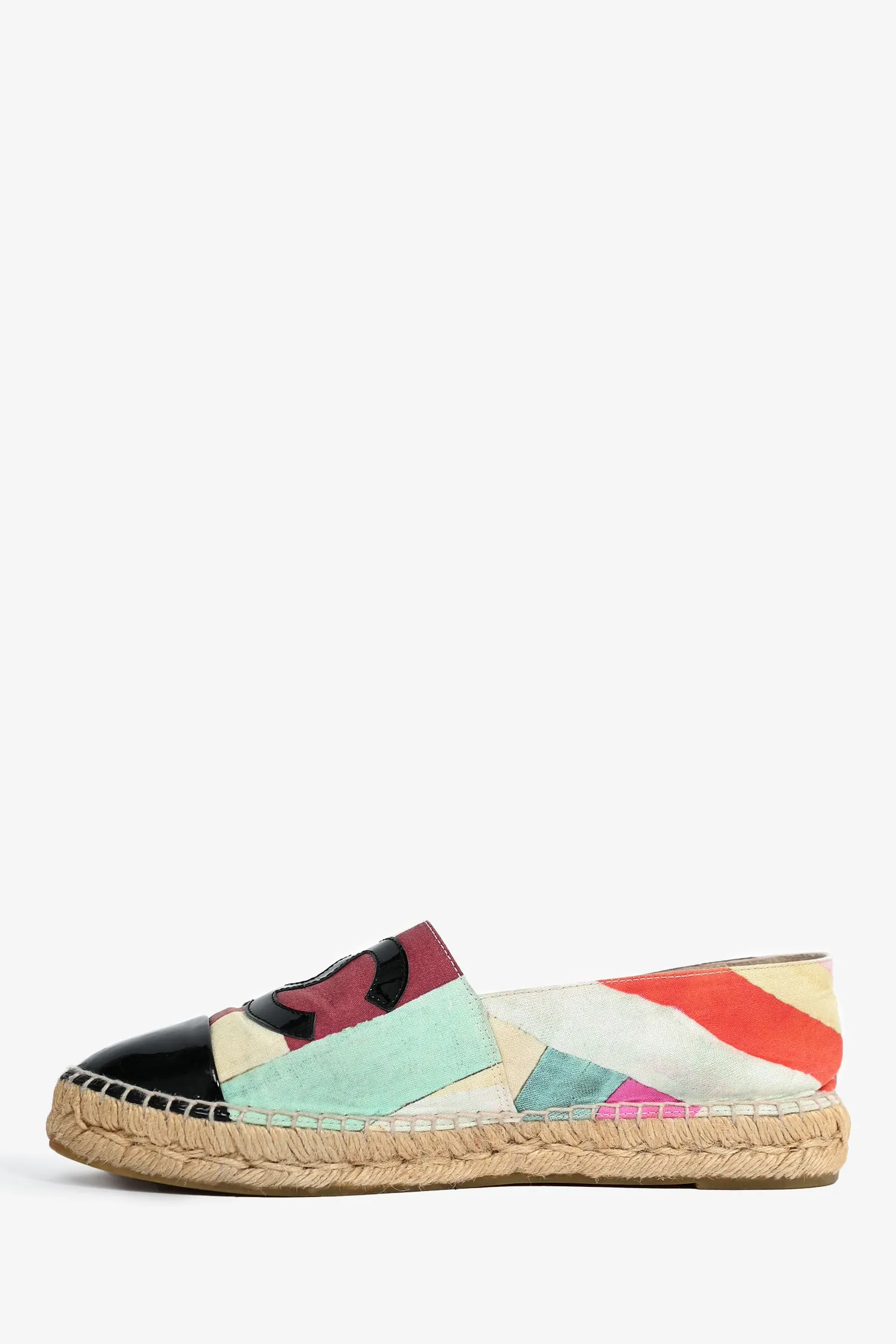 Pre-Loved Chanel™ Multicolour Canvas/Black Patent CC Espadrilles Size 38