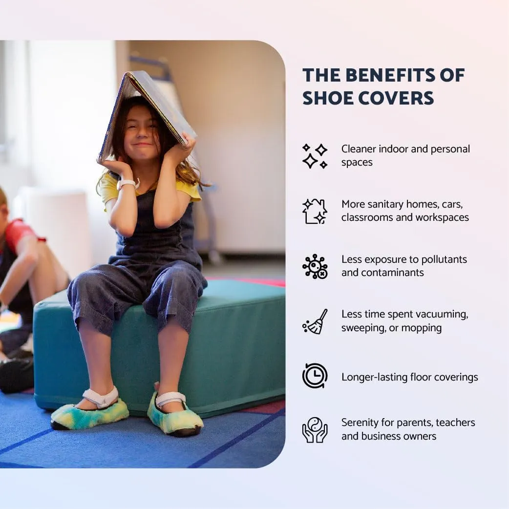 Premium Adult and Kid Shoe Covers - Keep your space clean: Home, Car, After Sports, Suitcase, Classroom - Durable, Machine-washable, Non-slip, Reusable (1 pair) for INDOOR USE