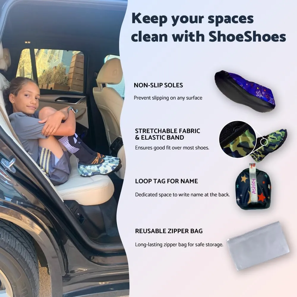 Premium Adult and Kid Shoe Covers - Keep your space clean: Home, Car, After Sports, Suitcase, Classroom - Durable, Machine-washable, Non-slip, Reusable (1 pair) for INDOOR USE