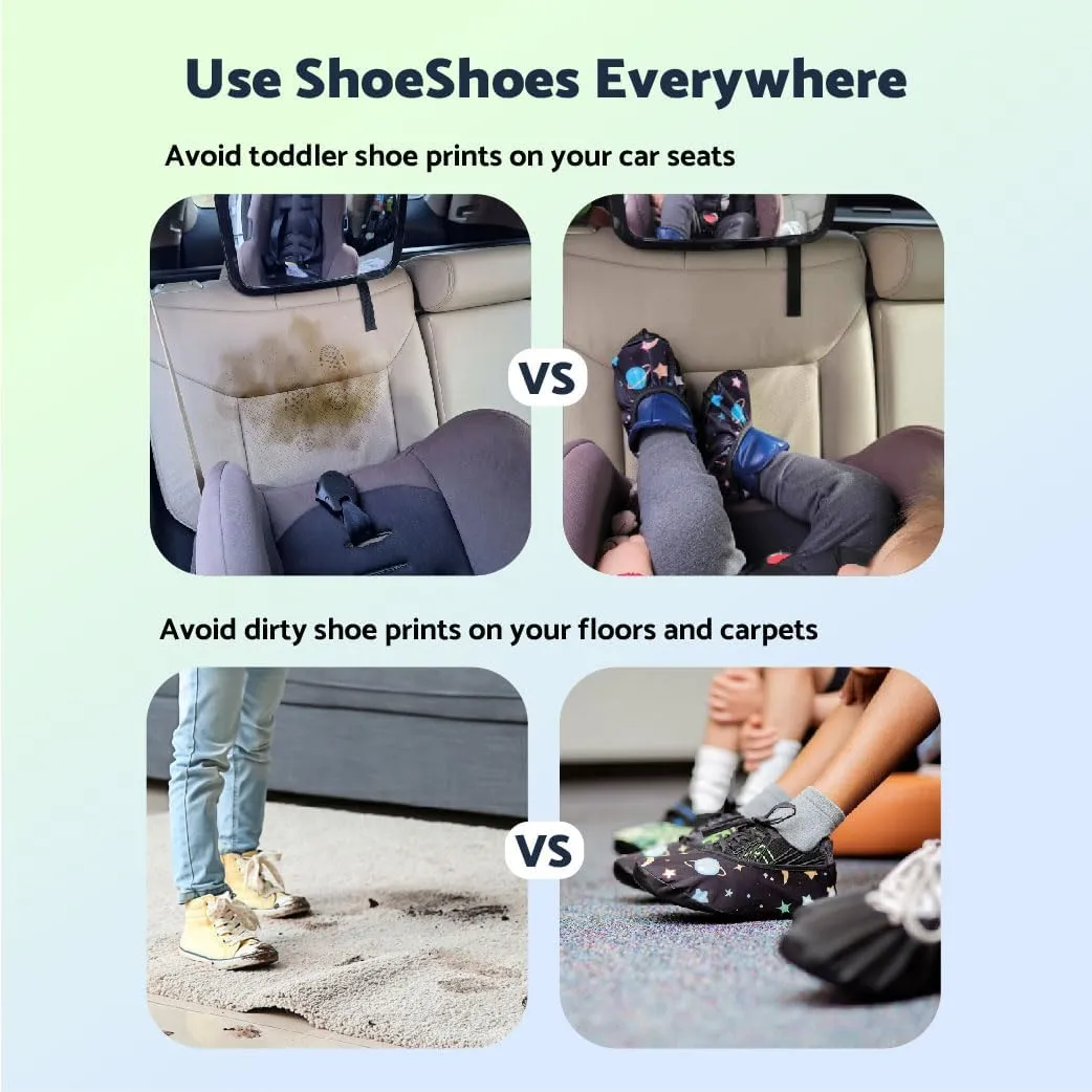 Premium Adult and Kid Shoe Covers - Keep your space clean: Home, Car, After Sports, Suitcase, Classroom - Durable, Machine-washable, Non-slip, Reusable (1 pair) for INDOOR USE