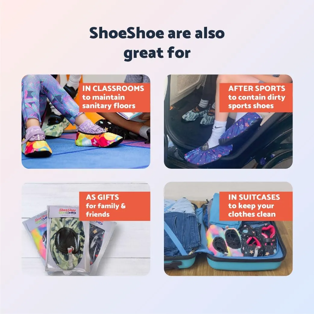 Premium Adult and Kid Shoe Covers - Keep your space clean: Home, Car, After Sports, Suitcase, Classroom - Durable, Machine-washable, Non-slip, Reusable (1 pair) for INDOOR USE