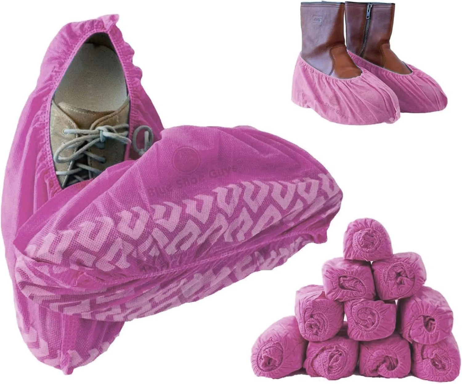 Premium Disposable Boot & Shoe Covers Booties | 100 Pack | Durable, Non-Slip, Non-Toxic, Water Resistant, Recyclable Protectors for Indoor & Outdoor | Large Size Fits Most Shoes (Pink)