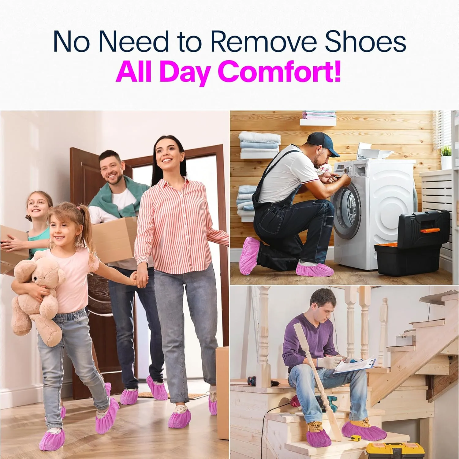 Premium Disposable Boot & Shoe Covers Booties | 100 Pack | Durable, Non-Slip, Non-Toxic, Water Resistant, Recyclable Protectors for Indoor & Outdoor | Large Size Fits Most Shoes (Pink)