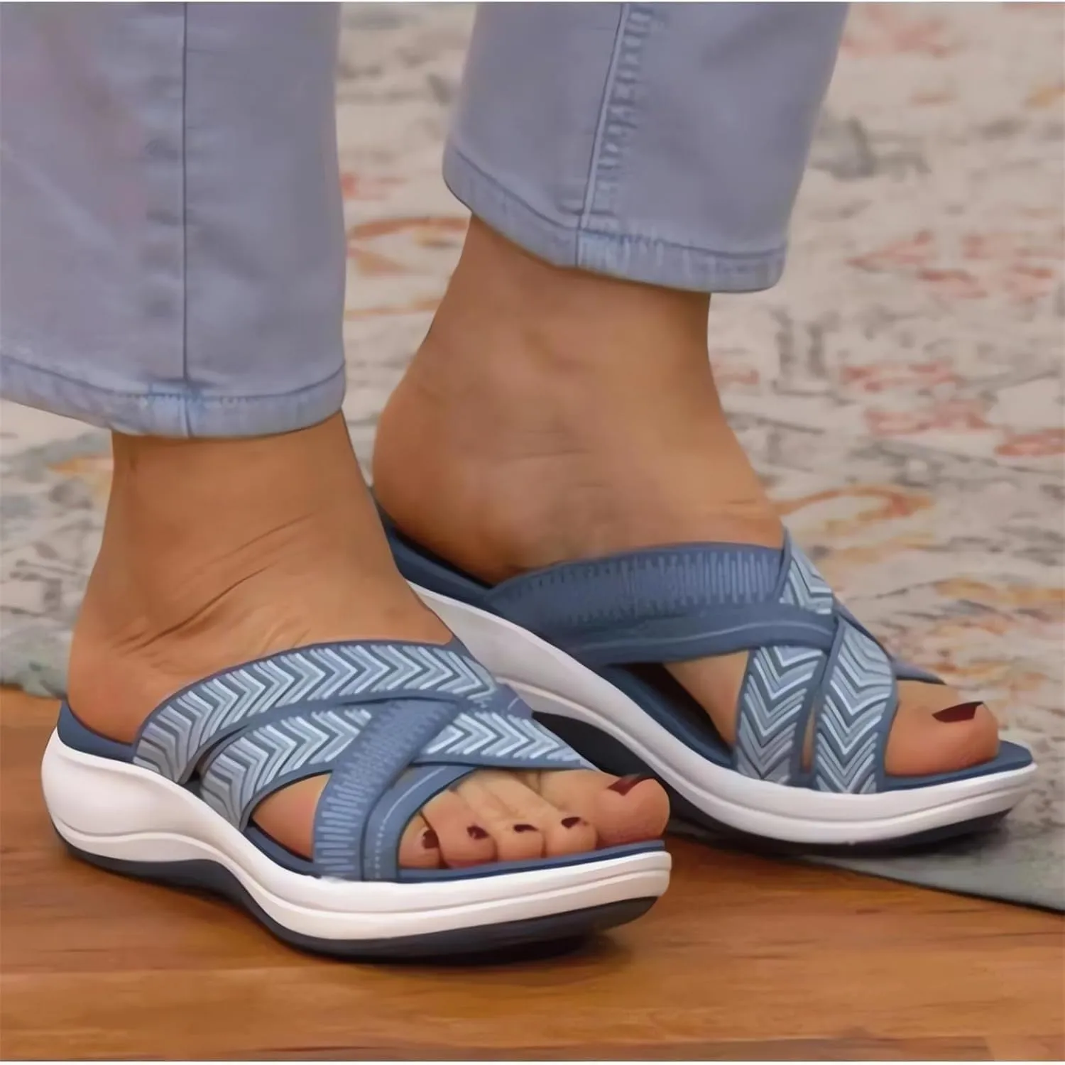 QSKPC heeled-sandals Comfortable Recovery Orthopedic Walking Plantar Fasciitis Slides Sandals for Women with Arch Support Wide Width Slipper