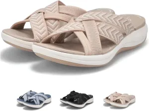 QSKPC heeled-sandals Comfortable Recovery Orthopedic Walking Plantar Fasciitis Slides Sandals for Women with Arch Support Wide Width Slipper