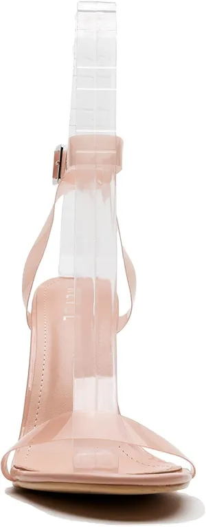REVOL Maria-2 Clear Chunky Block High Heels for Women, Transparent Strappy Open Toe Shoes Heels for Women