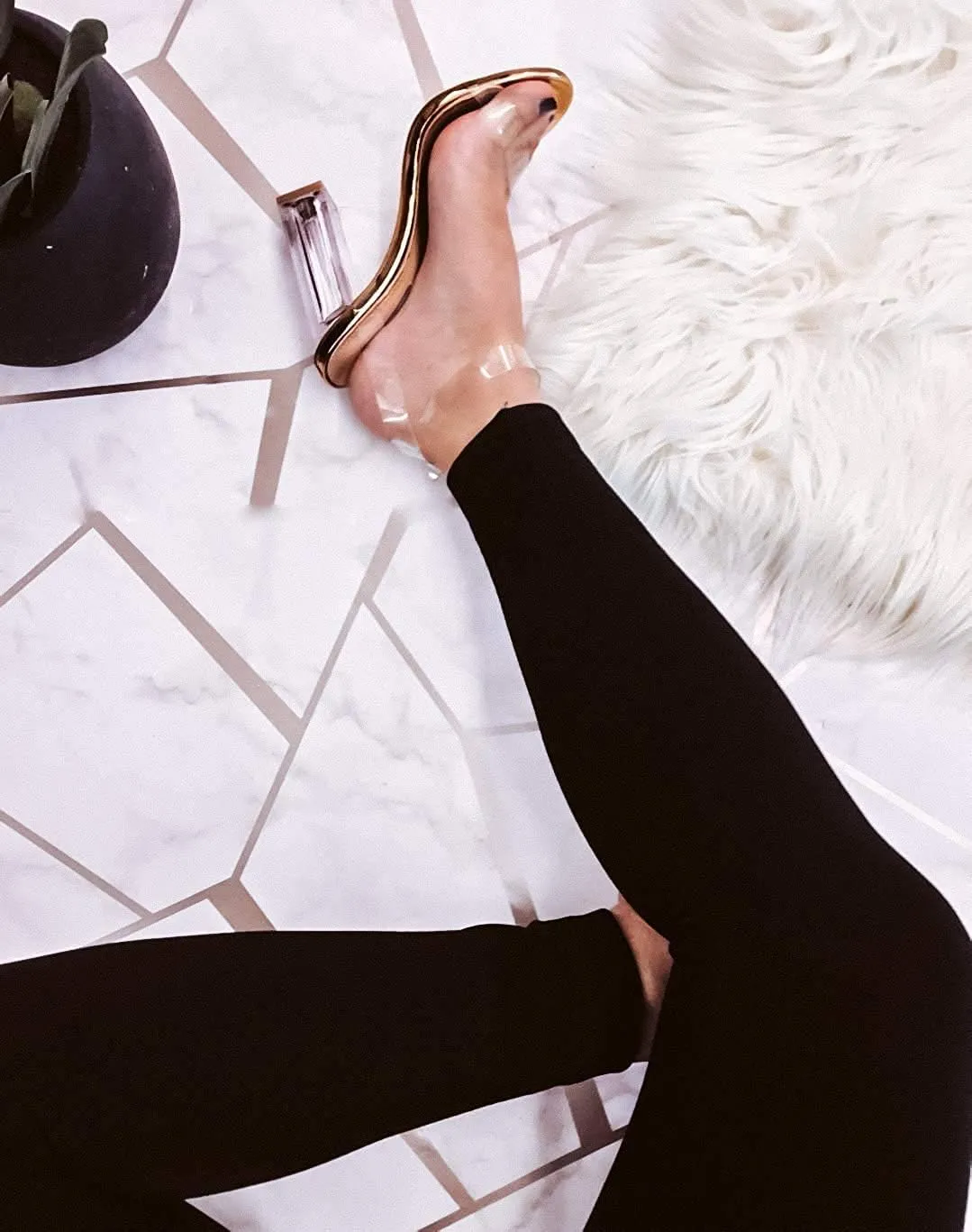 REVOL Maria-2 Clear Chunky Block High Heels for Women, Transparent Strappy Open Toe Shoes Heels for Women