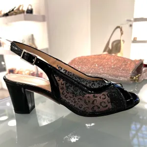 RF 23532 Black Leather & Bling Mid Block Heels