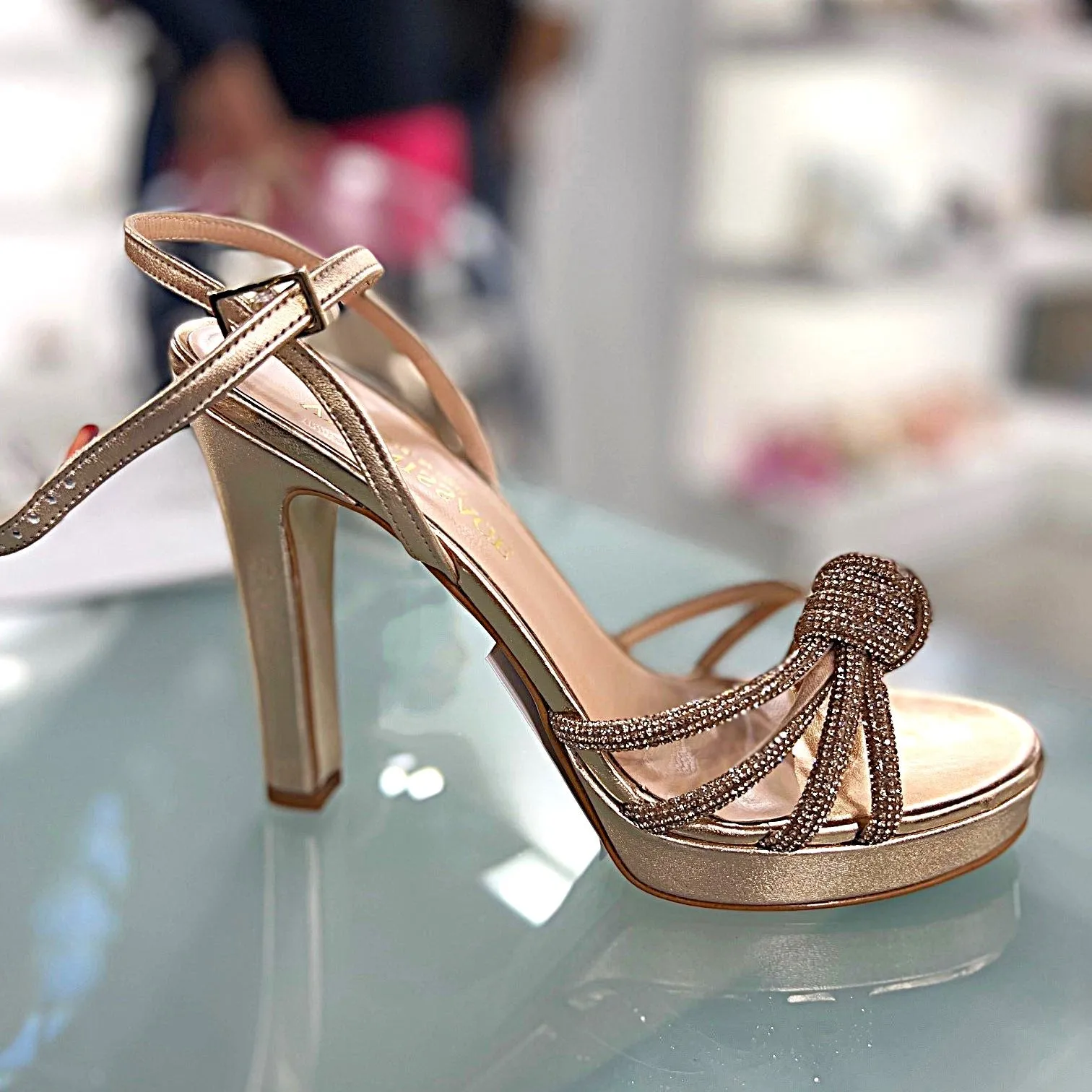 RF 23862 Fuschia Leather & Rhinestone Cord High Platform Heels