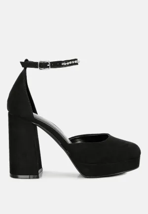 Rhinestone Detail Ankle Strap Platform High Heels By RUW