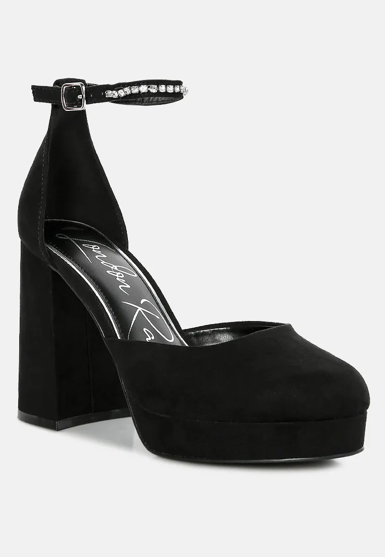 Rhinestone Detail Ankle Strap Platform High Heels By RUW