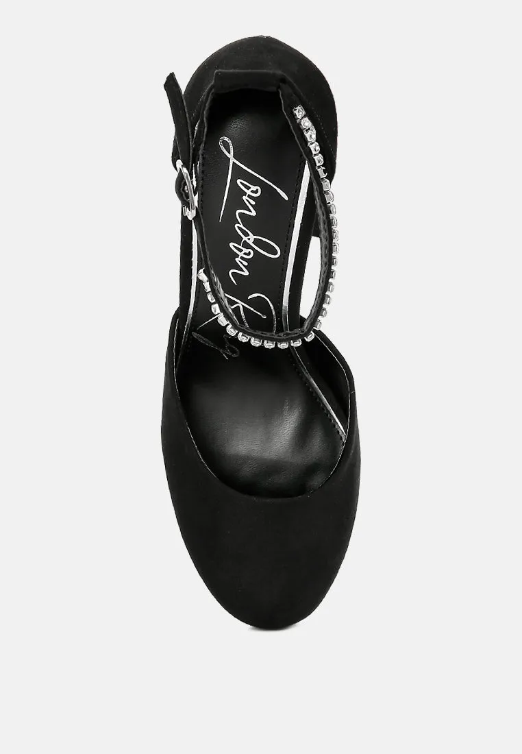 Rhinestone Detail Ankle Strap Platform High Heels By RUW
