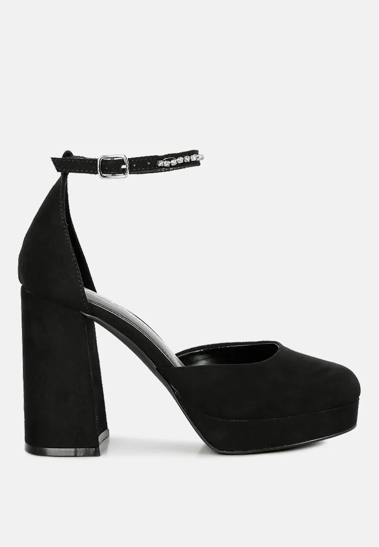 Rhinestone Detail Ankle Strap Platform High Heels By RUW