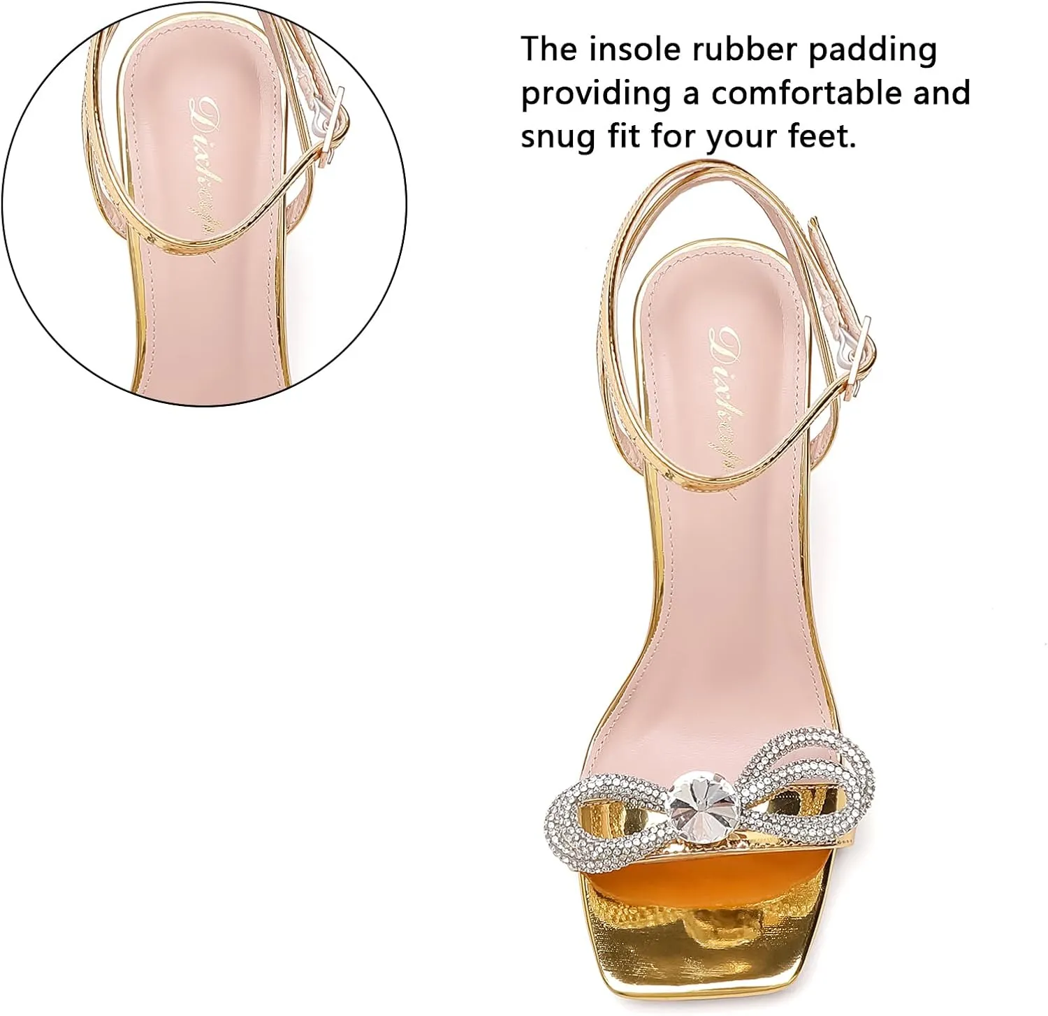 Rhinestone Heels for Women - Sparkling Bow Sandals Slingback Square Toe Chunky Block Heels for Party Wedding