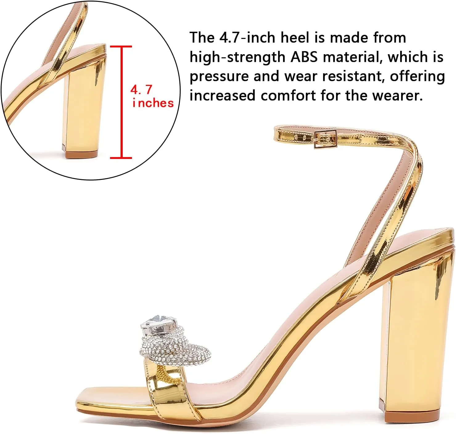 Rhinestone Heels for Women - Sparkling Bow Sandals Slingback Square Toe Chunky Block Heels for Party Wedding