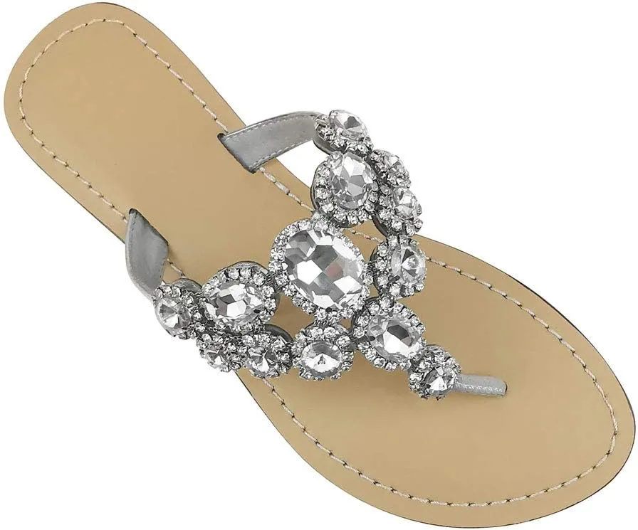 Rhinestone Sandals for women Summer Flip Flop Sandals Dress Beach Party Sexy Jewelry Bridal Wedding Bling Silver White Colorful Gold Sandals