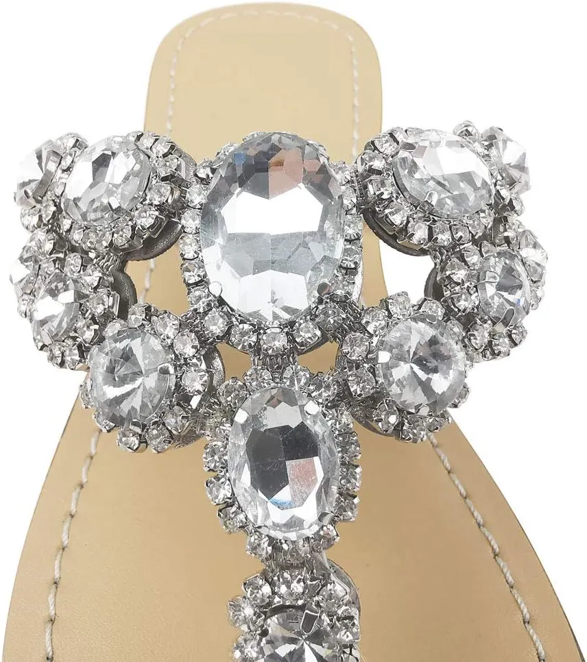 Rhinestone Sandals for women Summer Flip Flop Sandals Dress Beach Party Sexy Jewelry Bridal Wedding Bling Silver White Colorful Gold Sandals