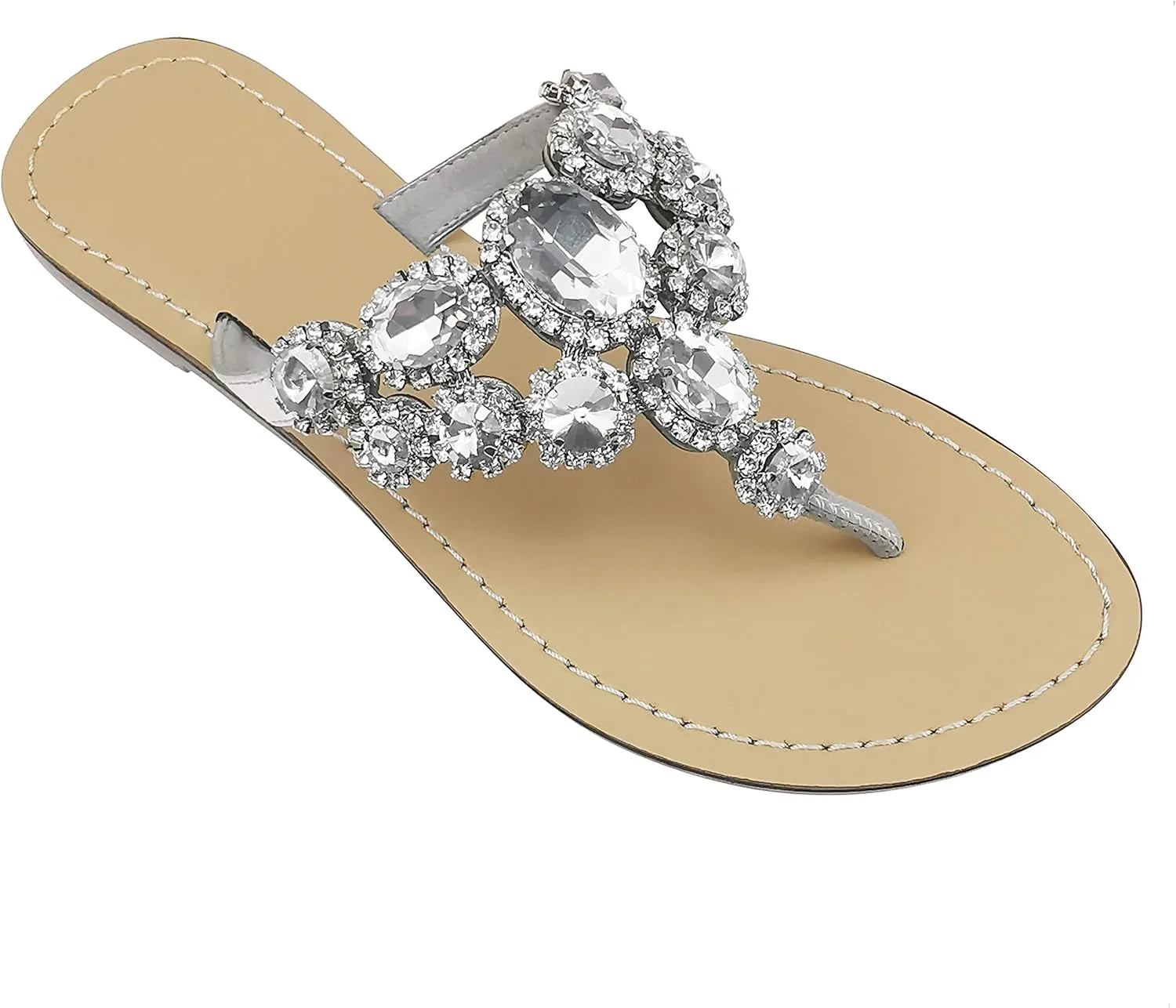 Rhinestone Sandals for women Summer Flip Flop Sandals Dress Beach Party Sexy Jewelry Bridal Wedding Bling Silver White Colorful Gold Sandals