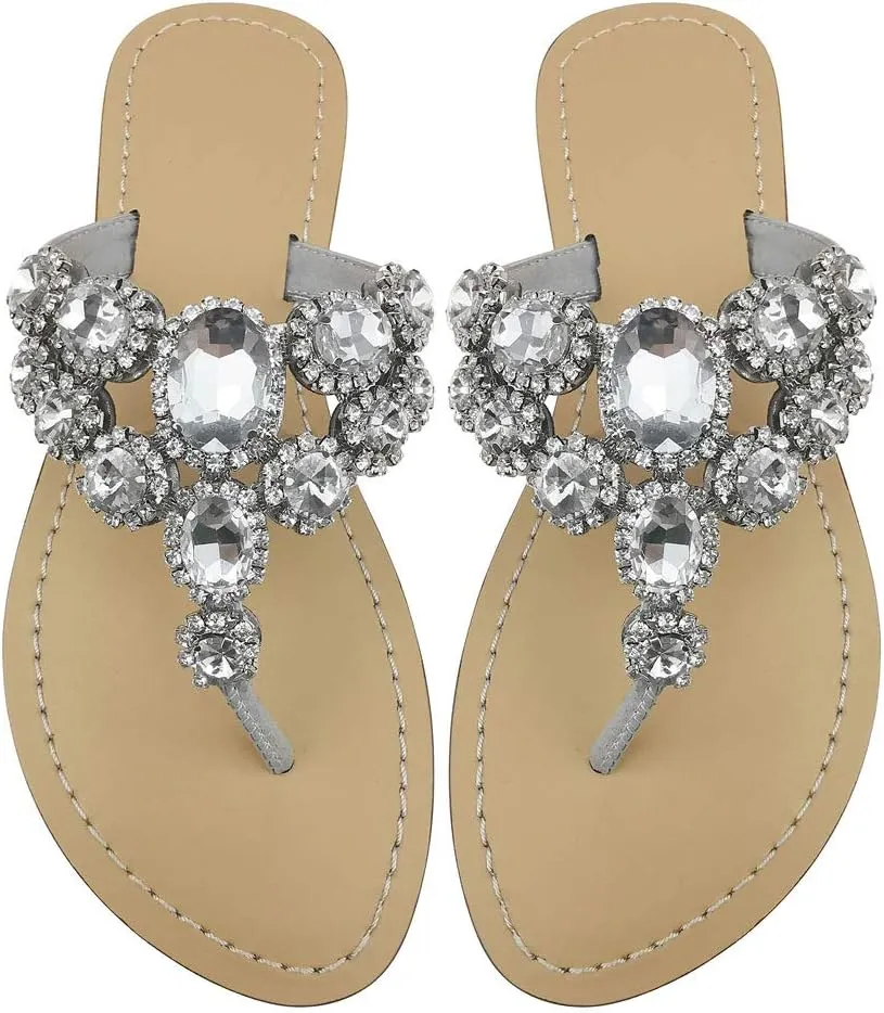 Rhinestone Sandals for women Summer Flip Flop Sandals Dress Beach Party Sexy Jewelry Bridal Wedding Bling Silver White Colorful Gold Sandals