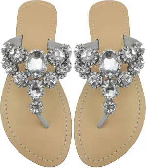 Rhinestone Sandals for women Summer Flip Flop Sandals Dress Beach Party Sexy Jewelry Bridal Wedding Bling Silver White Colorful Gold Sandals