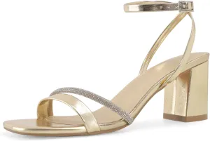 Rhinestone Strappy Heels for Women Square Toe Chunky Block Heels Ankle Buckle Heeled Sandals