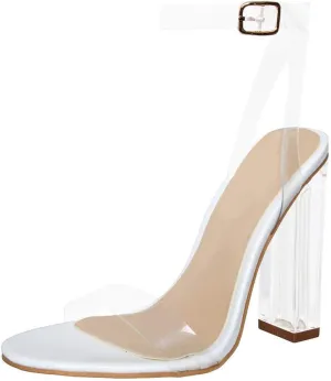 Richealnana Women's Clear Rhinestones Heels for Women Stiletto Heels Ankle Strap Sandals