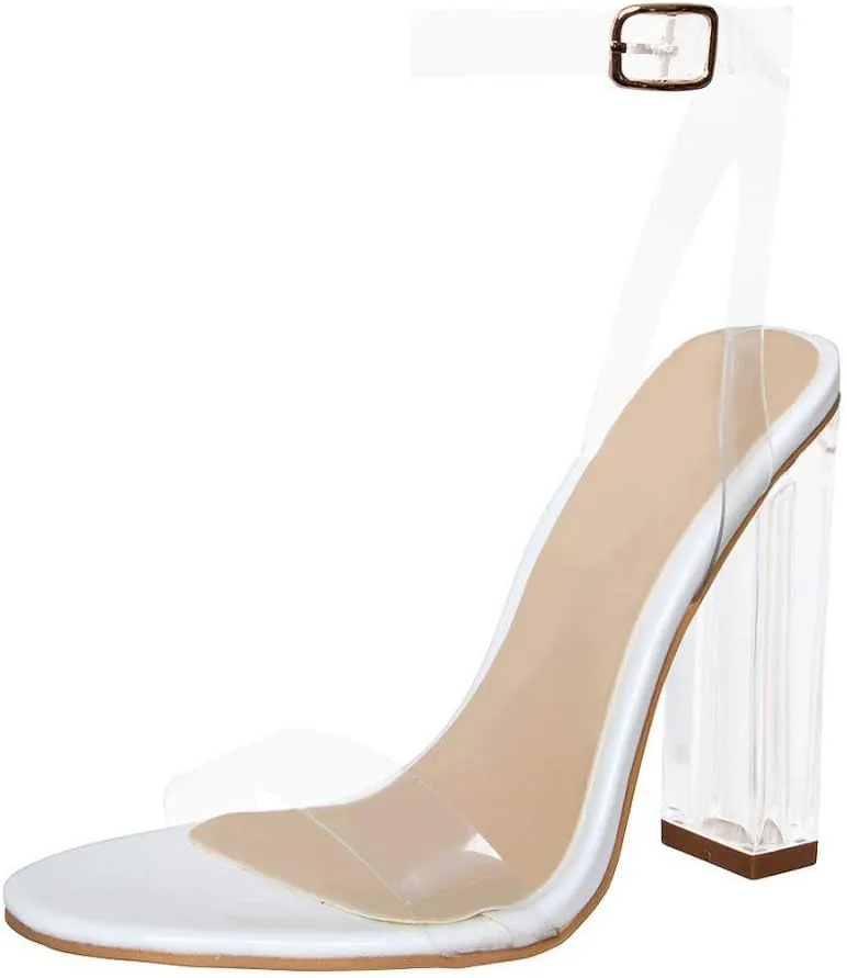 Richealnana Women's Clear Rhinestones Heels for Women Stiletto Heels Ankle Strap Sandals