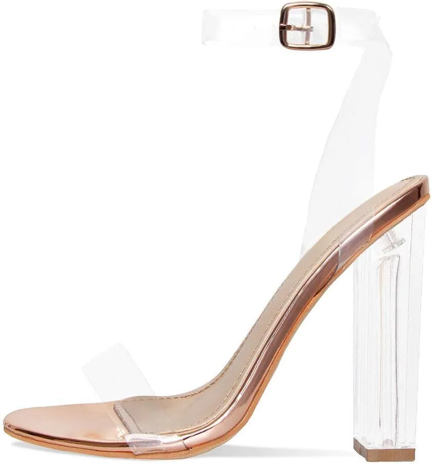 Richealnana Women's Clear Rhinestones Heels for Women Stiletto Heels Ankle Strap Sandals