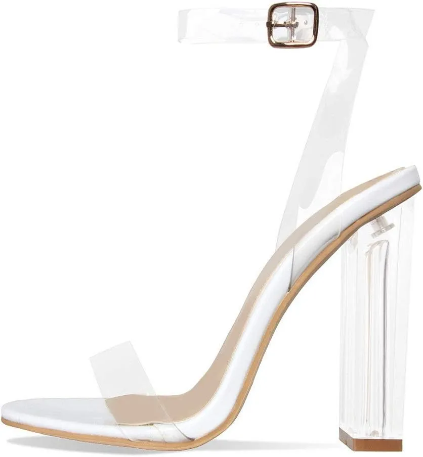 Richealnana Women's Clear Rhinestones Heels for Women Stiletto Heels Ankle Strap Sandals