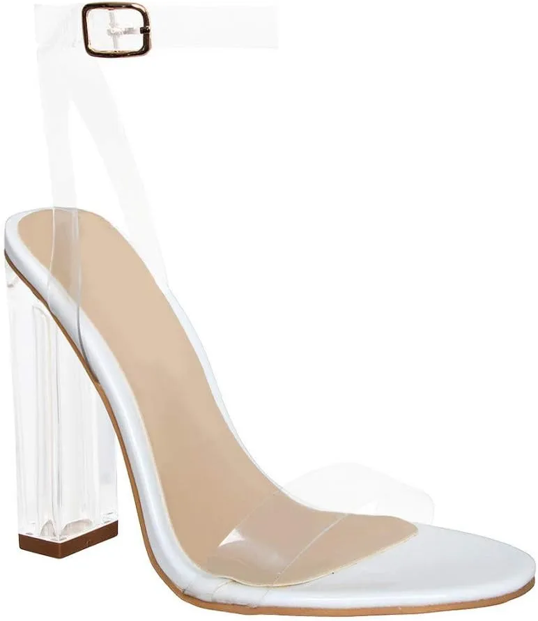 Richealnana Women's Clear Rhinestones Heels for Women Stiletto Heels Ankle Strap Sandals