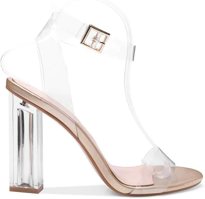 Richealnana Women's Clear Rhinestones Heels for Women Stiletto Heels Ankle Strap Sandals