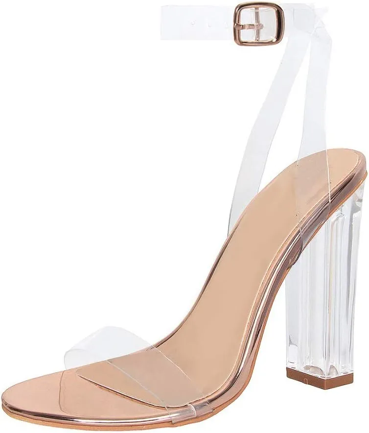 Richealnana Women's Clear Rhinestones Heels for Women Stiletto Heels Ankle Strap Sandals
