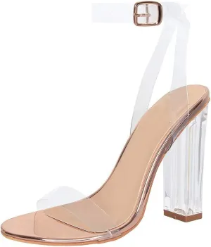 Richealnana Women's Clear Rhinestones Heels for Women Stiletto Heels Ankle Strap Sandals