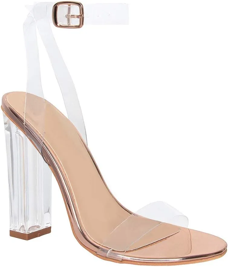 Richealnana Women's Clear Rhinestones Heels for Women Stiletto Heels Ankle Strap Sandals