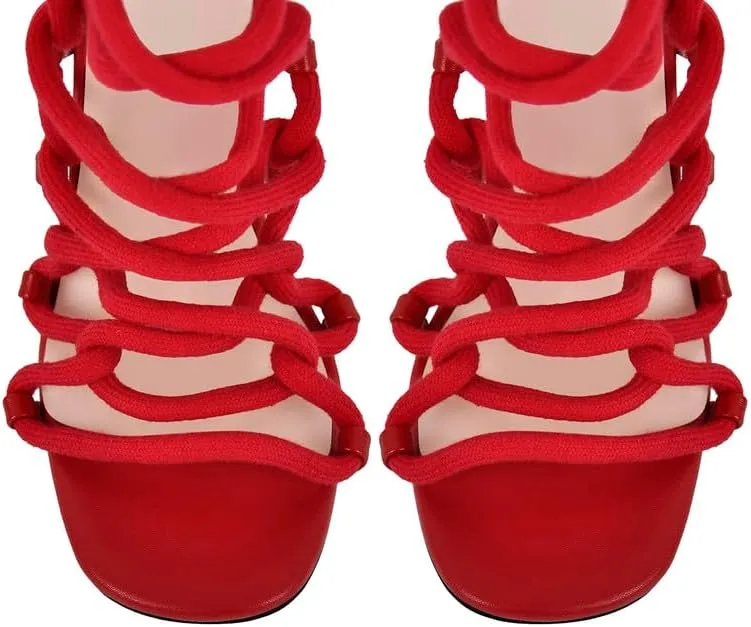 richealnini Rope Heels for Women Crisscross Strap Stiletto Strappy Sandals with Zipper