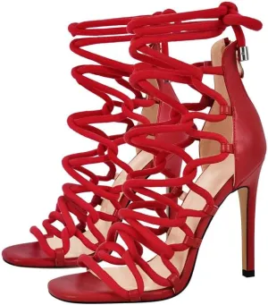 richealnini Rope Heels for Women Crisscross Strap Stiletto Strappy Sandals with Zipper