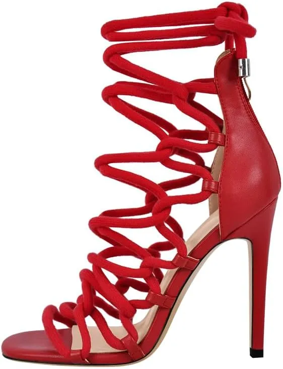 richealnini Rope Heels for Women Crisscross Strap Stiletto Strappy Sandals with Zipper