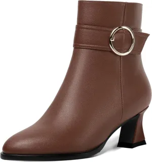 ROSERWISH Womens Matte Wedding Zip Buckle Round Toe Dress Ankle Strap Chunky Low Heel Ankle High Boots 2 Inch