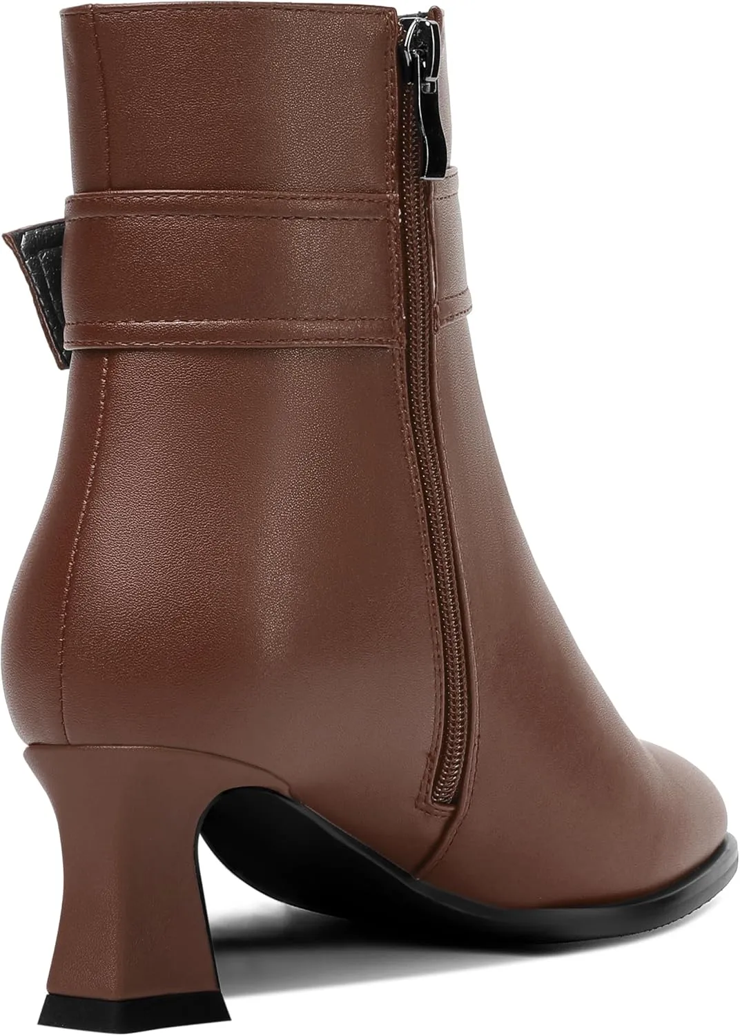 ROSERWISH Womens Matte Wedding Zip Buckle Round Toe Dress Ankle Strap Chunky Low Heel Ankle High Boots 2 Inch