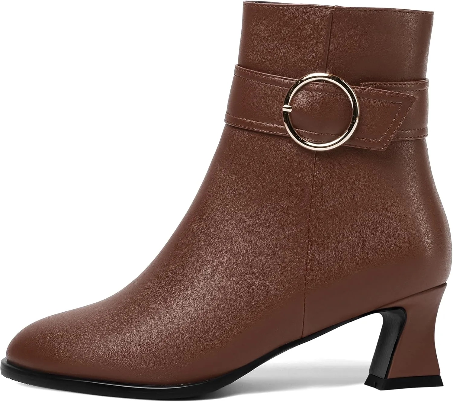 ROSERWISH Womens Matte Wedding Zip Buckle Round Toe Dress Ankle Strap Chunky Low Heel Ankle High Boots 2 Inch