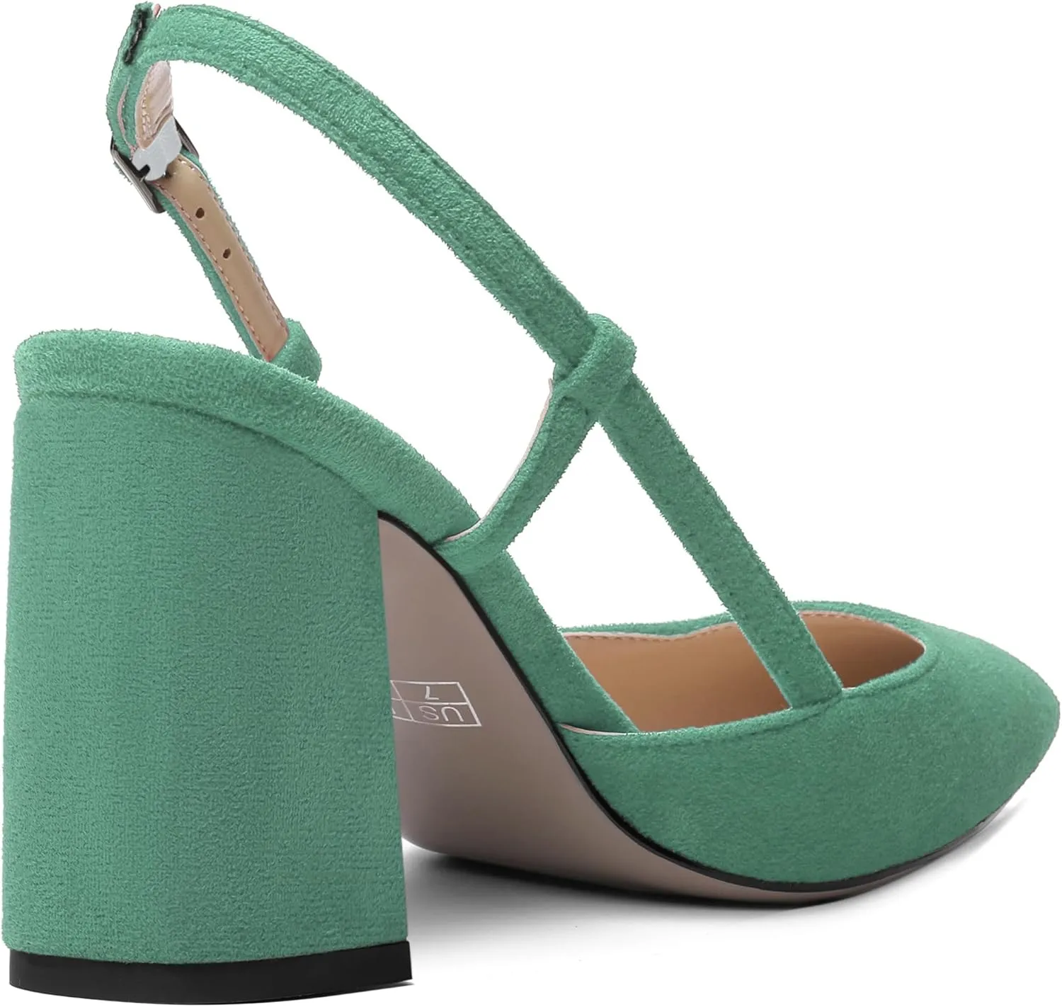 ROSERWISH Womens Slingback Buckle Pointed Toe Dress Suede Party Stylish Block High Heel Pumps Shoes 3.3 Inch