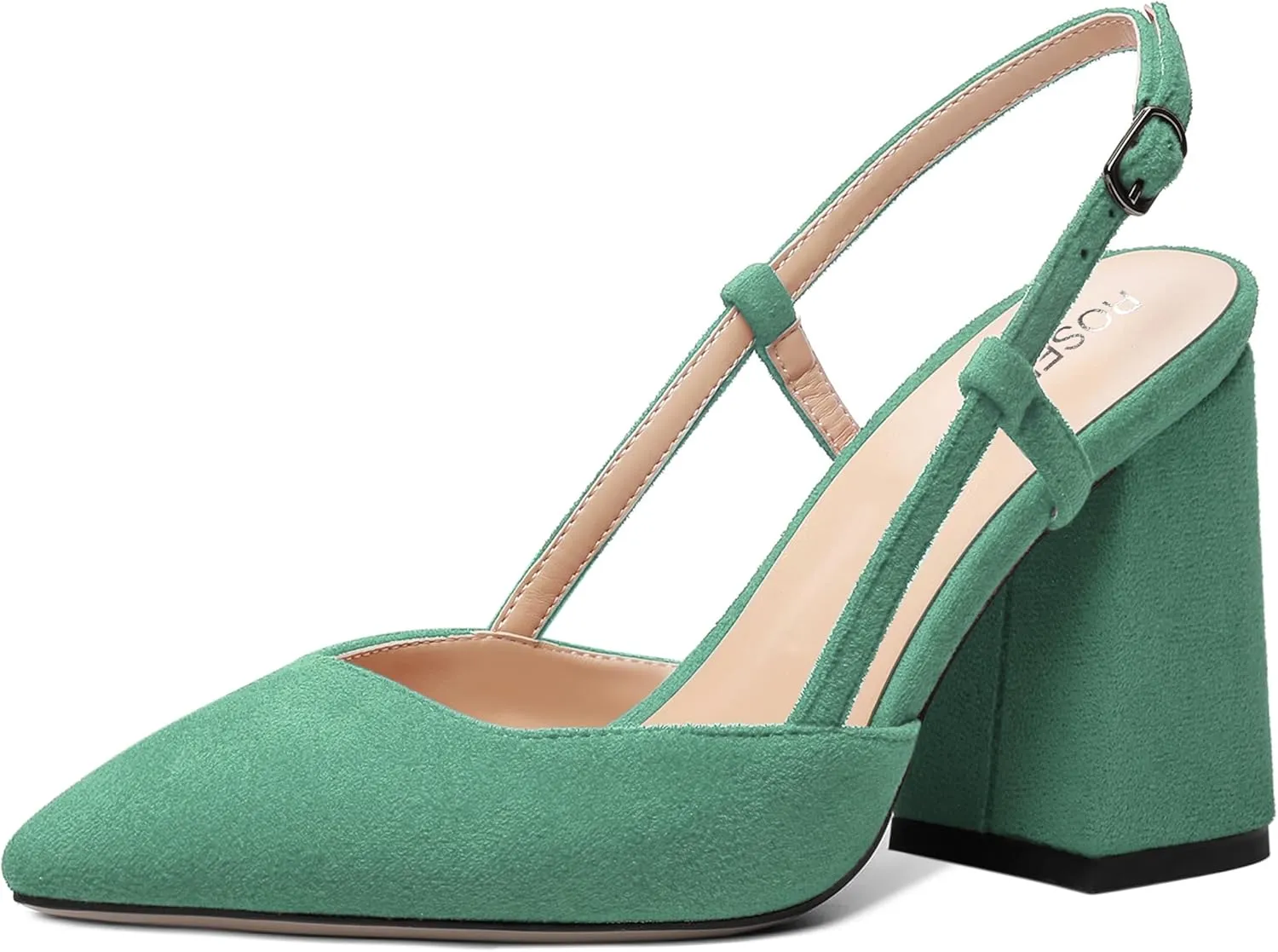 ROSERWISH Womens Slingback Buckle Pointed Toe Dress Suede Party Stylish Block High Heel Pumps Shoes 3.3 Inch