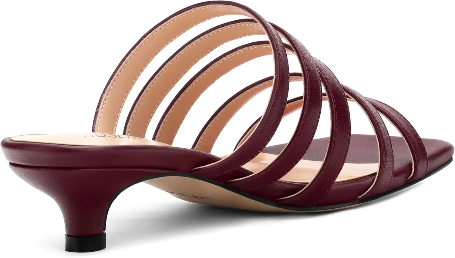 ROSERWISH Women's Strappy Heels Square Open Toe Slip On Low Kitten Heel Slide Heeled Sandals for Daily Party Dress Shoes