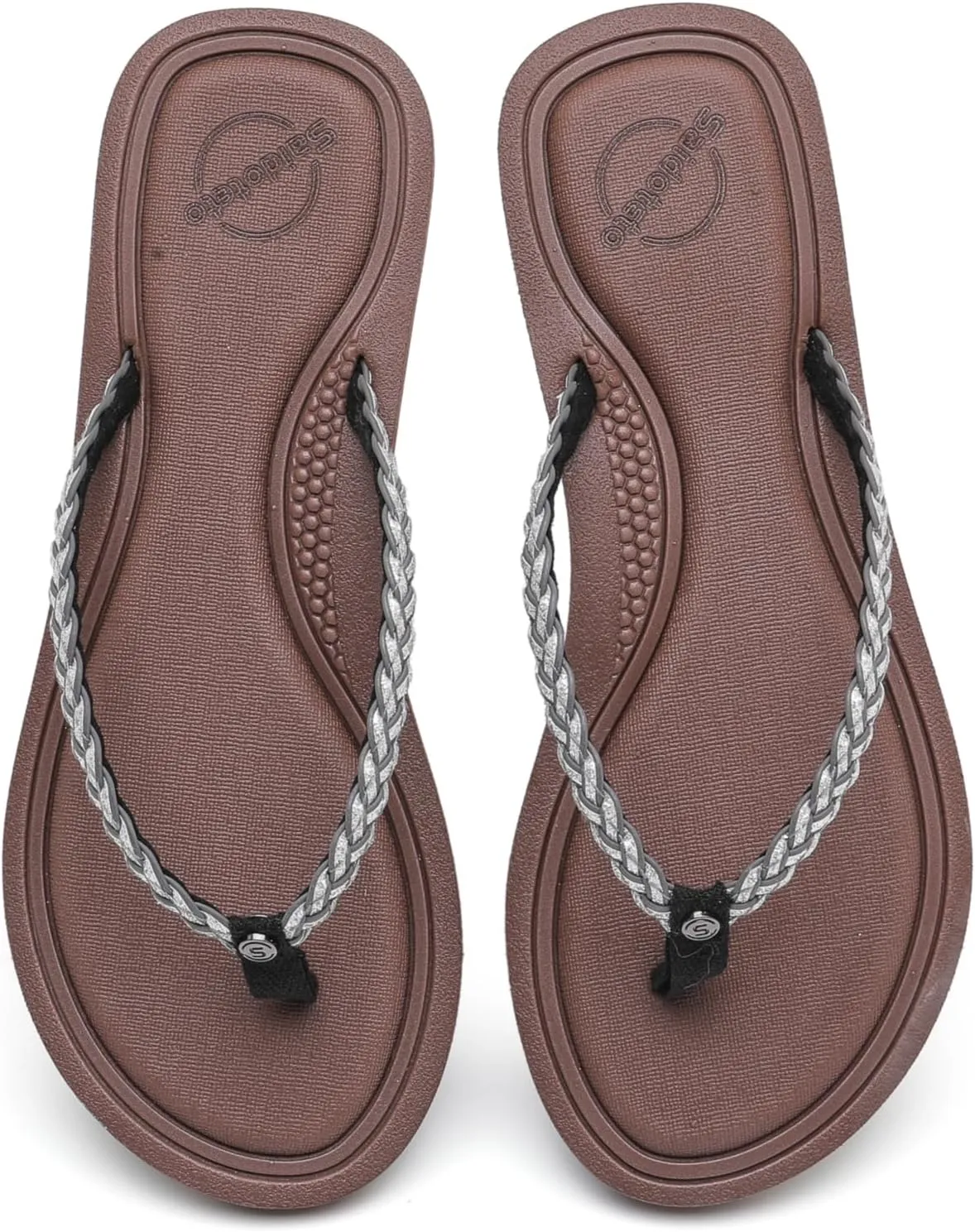 Saidoteto Women's Glittery Dressy Flip Flops, Casual Braided Slip-On Summer Beach Thong Sandals with Slim T-Strap