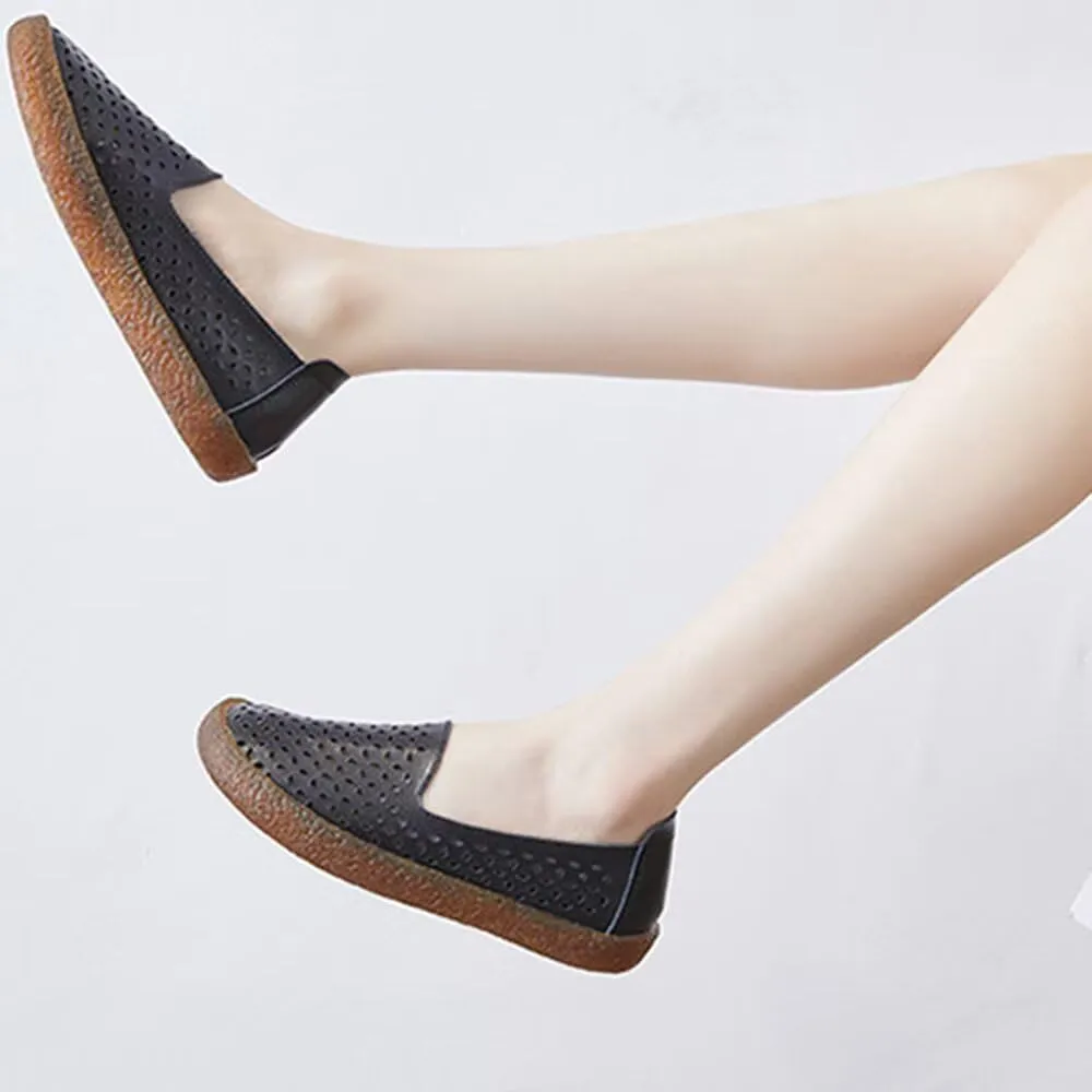 SAILING LU Women's Ballet Flat Round Toe Dress Shoes Casual Anti-Slip Slip On Hollow Rope Loafer