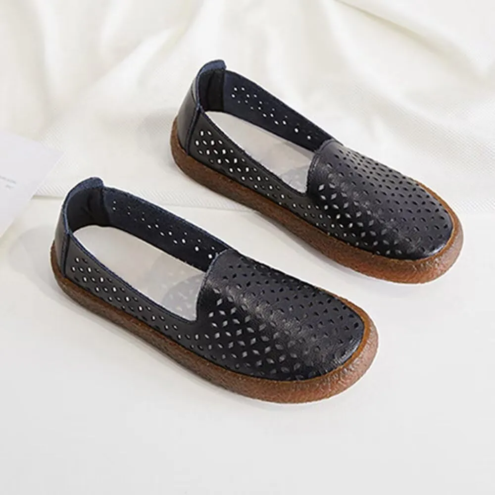 SAILING LU Women's Ballet Flat Round Toe Dress Shoes Casual Anti-Slip Slip On Hollow Rope Loafer