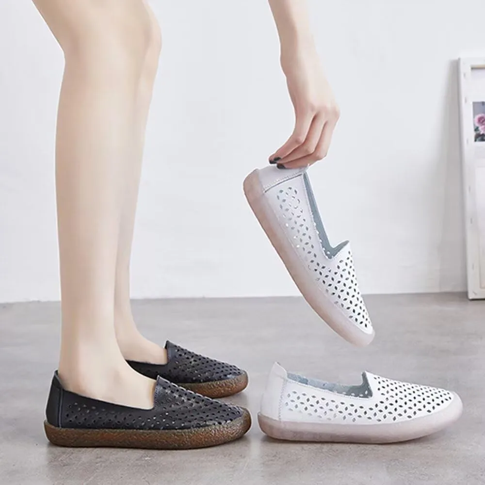 SAILING LU Women's Ballet Flat Round Toe Dress Shoes Casual Anti-Slip Slip On Hollow Rope Loafer