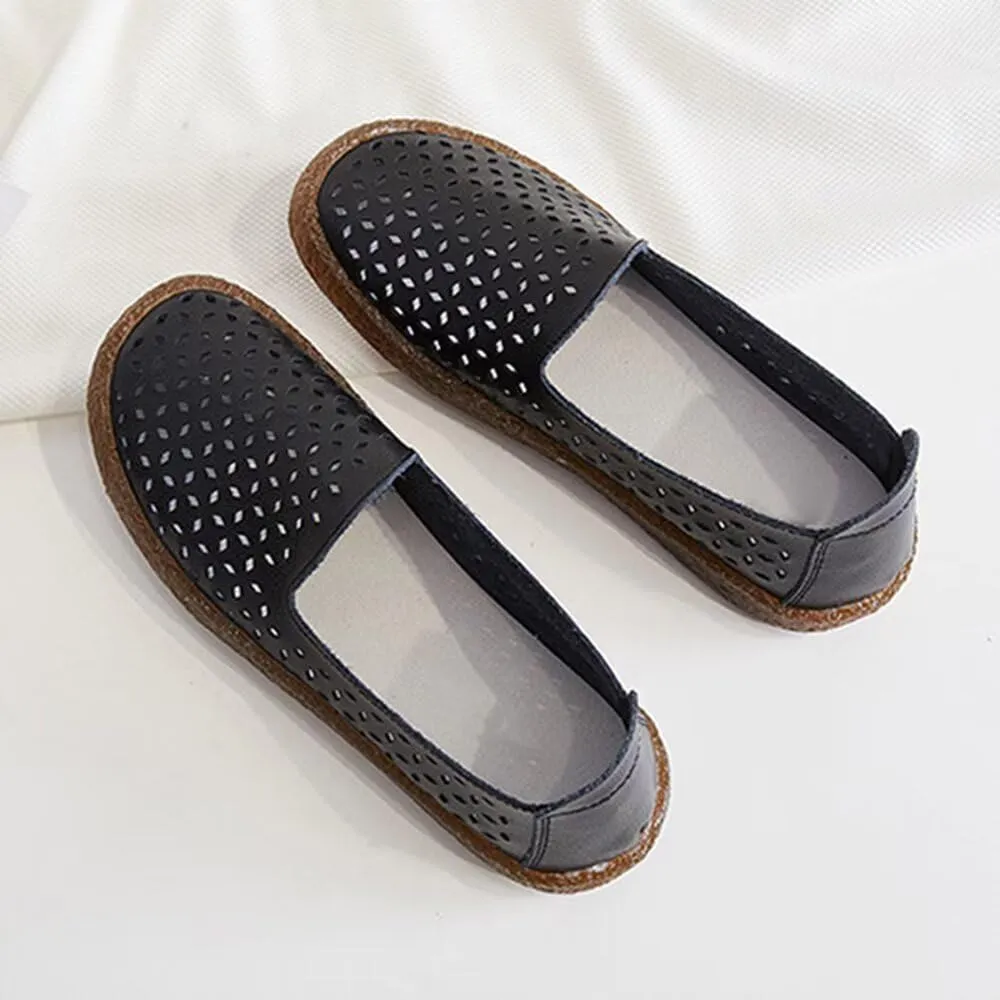 SAILING LU Women's Ballet Flat Round Toe Dress Shoes Casual Anti-Slip Slip On Hollow Rope Loafer